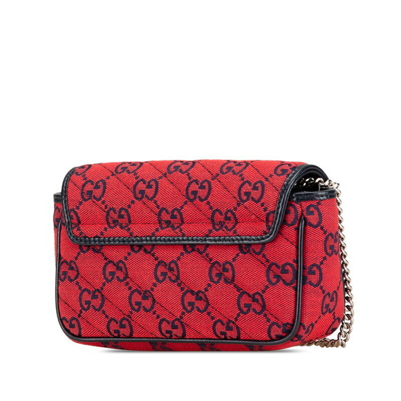 Gucci GG Marmont Canvas Chain Shoulder Bag Red Navy Blue Leather - Picture 2 of 7